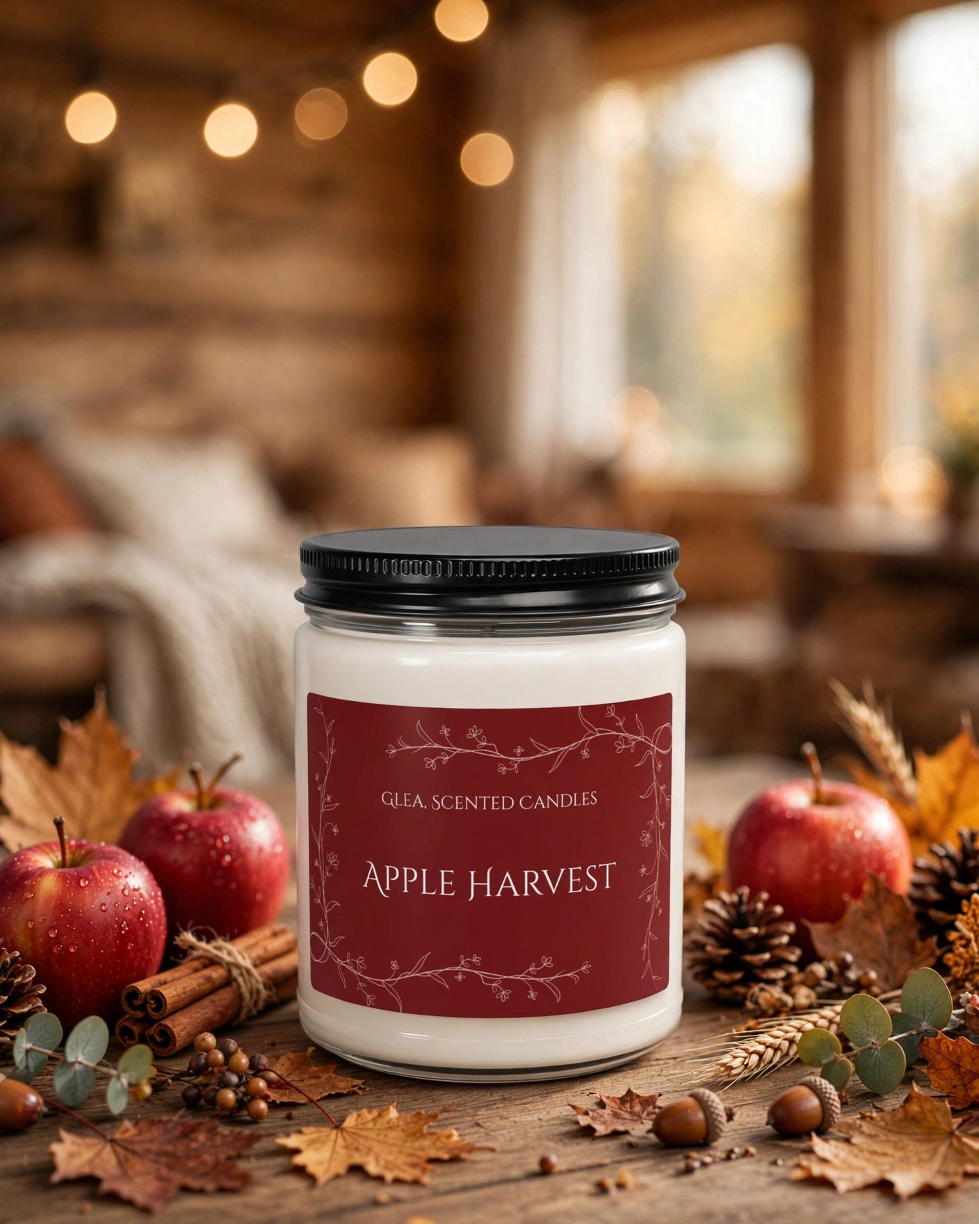Apple Harvest Soy Candle — 9oz Scented Jar (Autumn Spice & Crisp Apple)