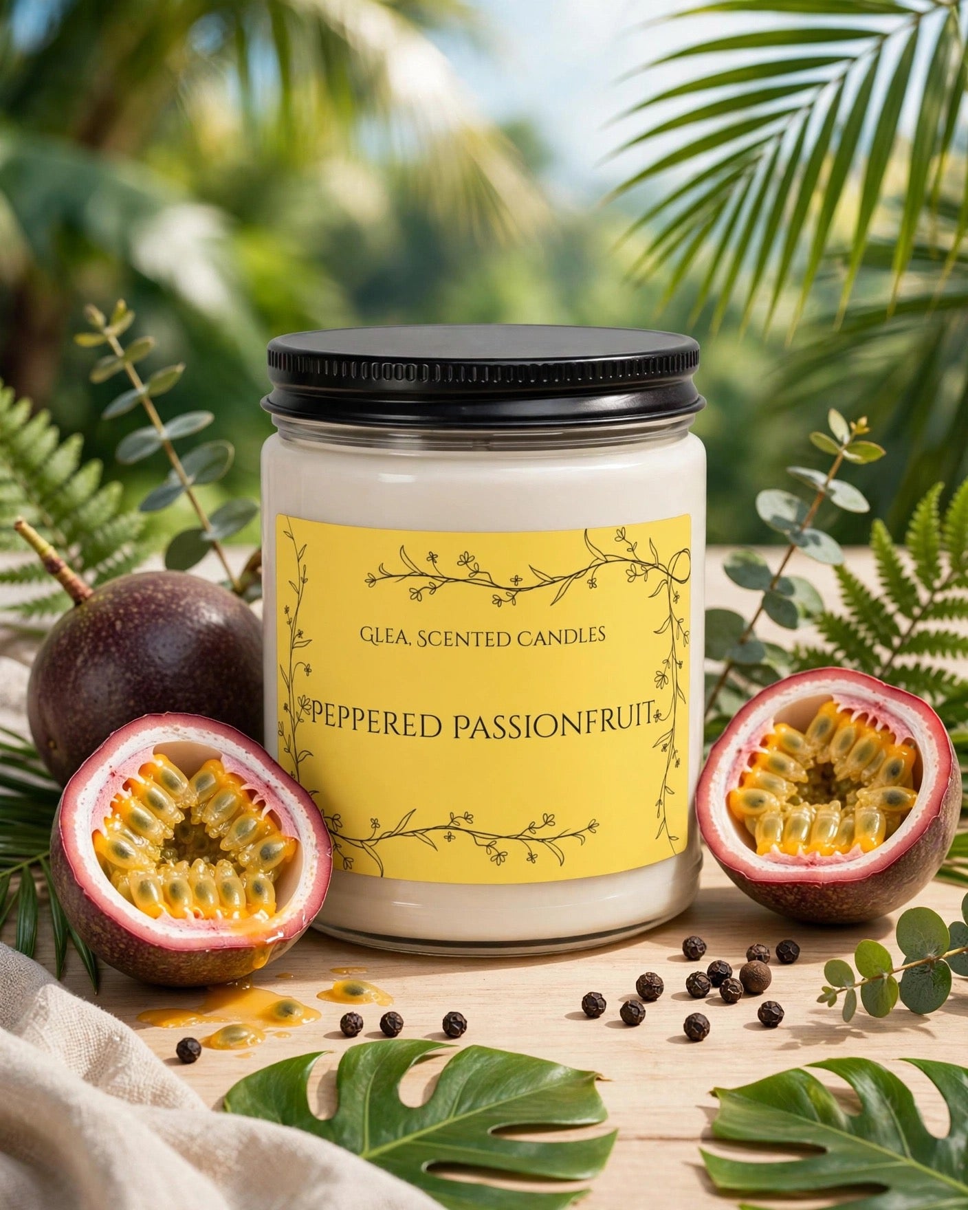 Peppered Passionfruit Soy Candle — 9oz Scented Jar for Home, Spa & Gifts