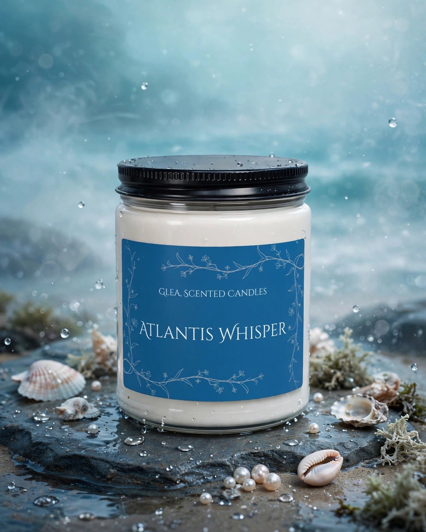 Atlantis Whisper Scented Soy Candle — 9oz Ocean Breeze Candle for Relaxation & Aromatherapy
