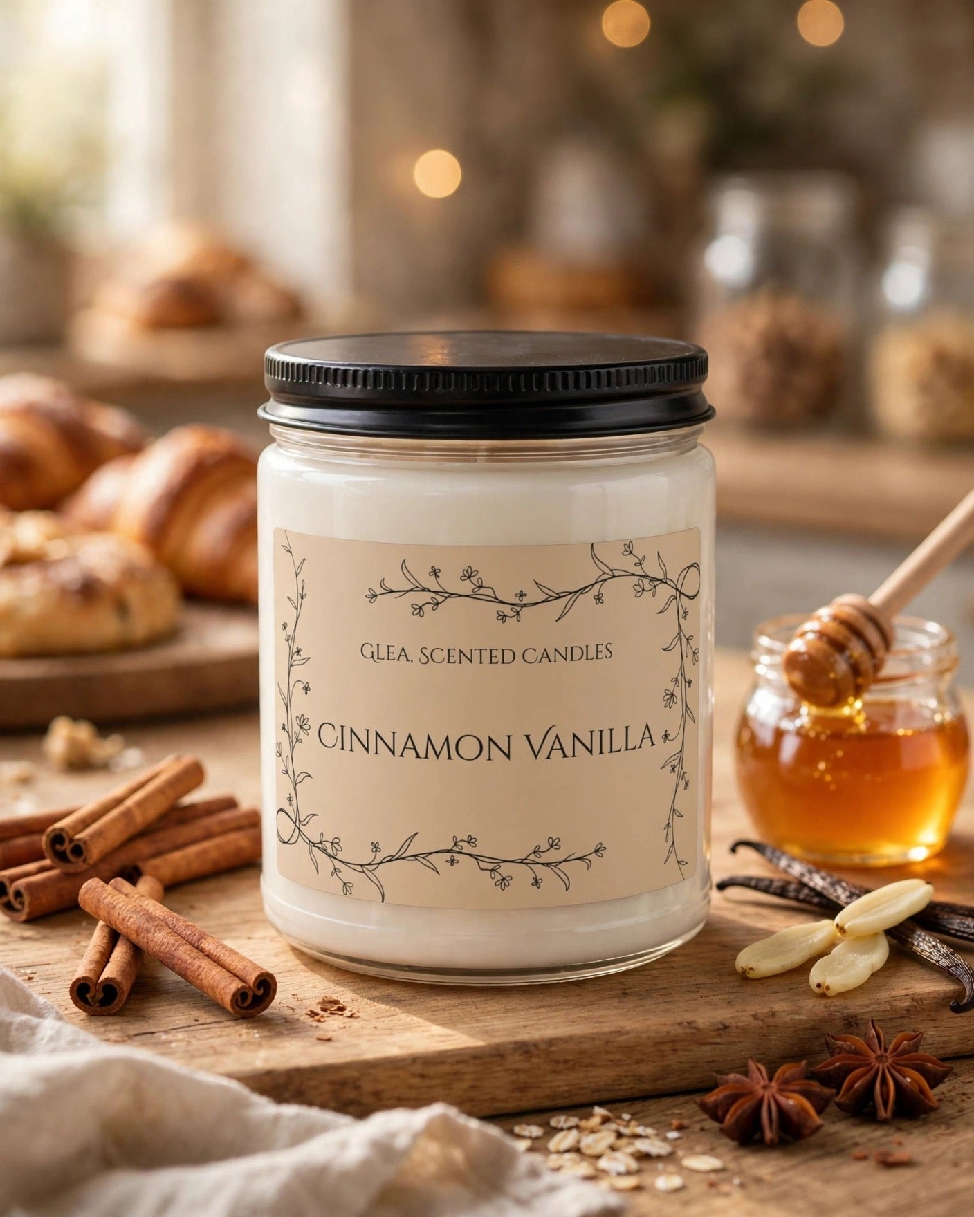Cinnamon Vanilla Soy Candle — 9oz Scented Jar, Cozy Warm & Spiced Home Fragrance